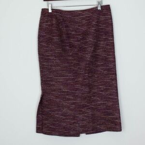 LAFAYETTE 148 NEW YORK Textured Stripe Tweed Midi Pencil Skirt Size 6 Red Office